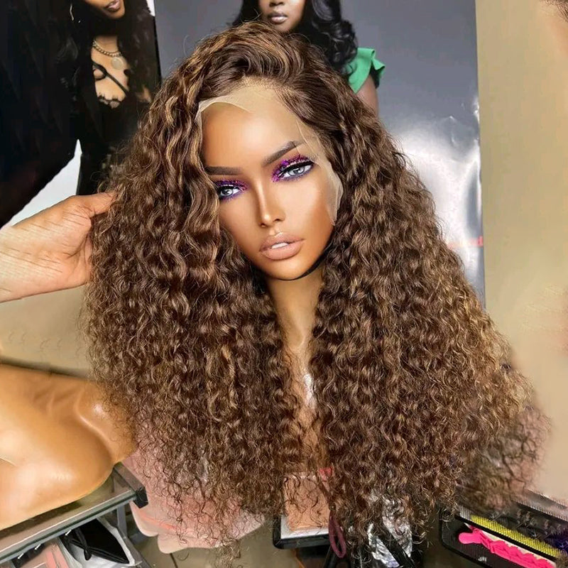 Dark Brown Color #4 Water Wave Full Frontal Lace Wig